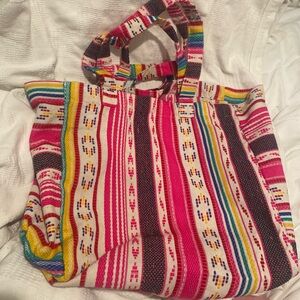 Tribal boho bohemian tote bag large bag happy tote bag with 2 sets of straps